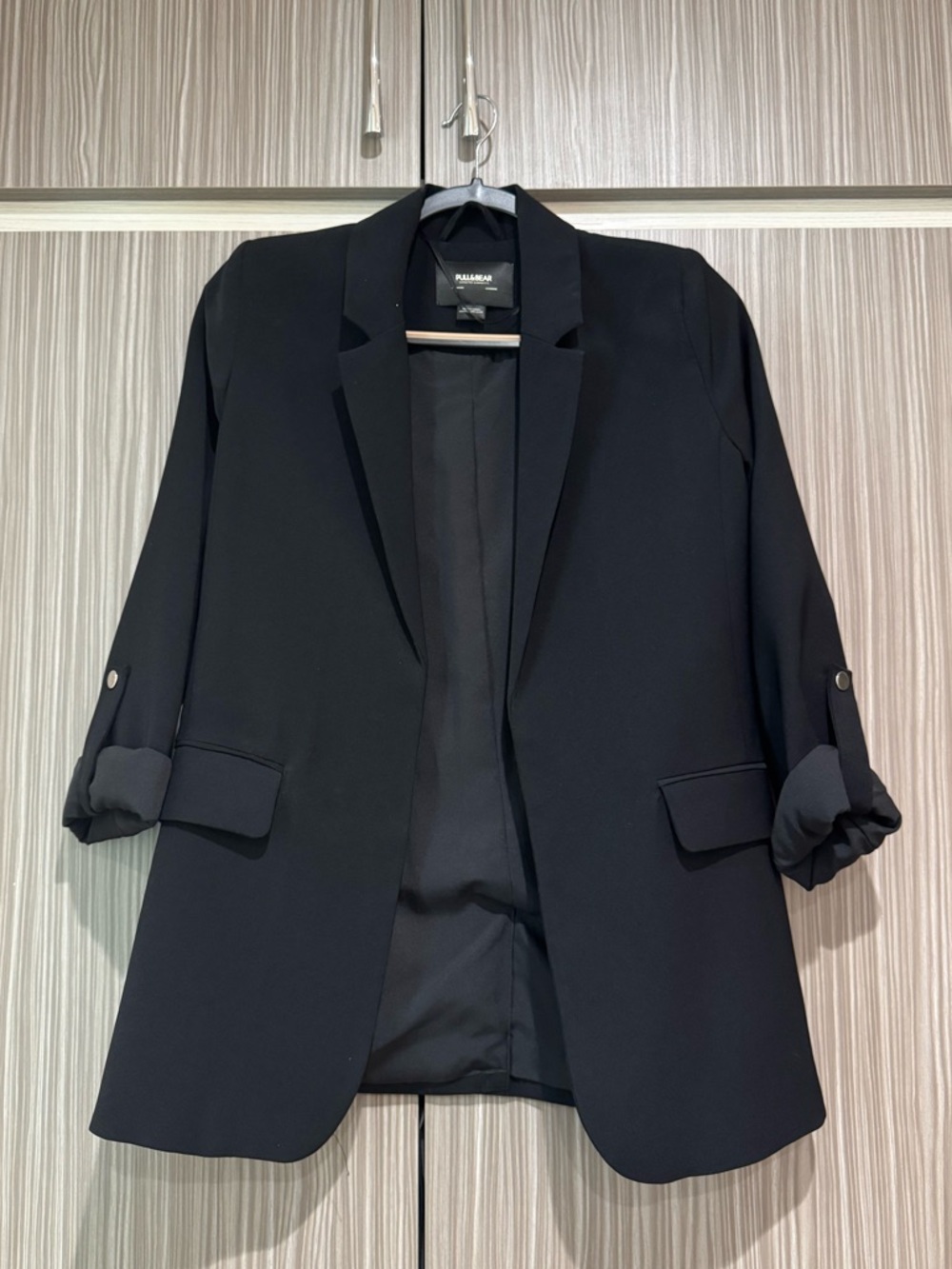 Pull&Bear Women's Black Open-Front Blazer Jacket